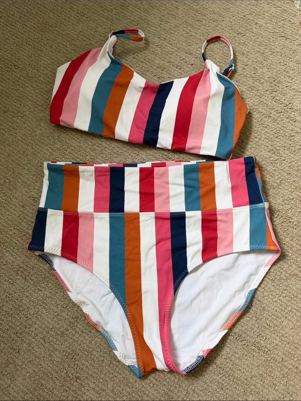 Kids Multicolor Stripe Bikini Set - High Waist Two-Piece Swimwear